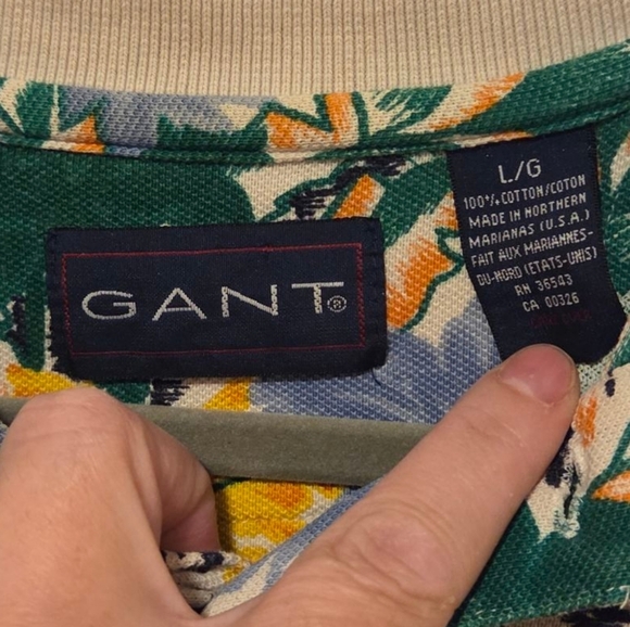 Vintage Gant Tropical Polo Shirt Men's Large Palm Trees Hawaii Collar Cotton - Picture 3 of 4